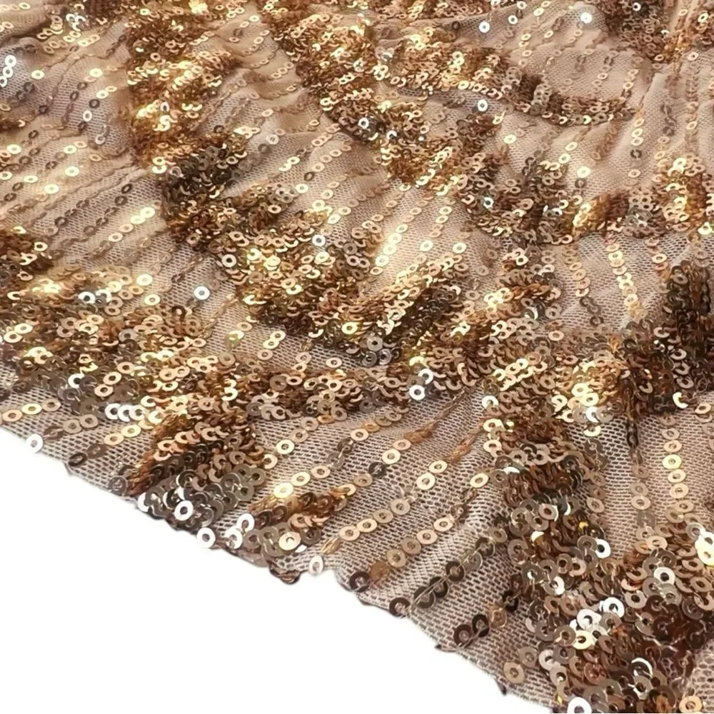 Emerald Sundae Gold Beige V-Wire Sequined Bodycon Dress Size Large - Picture 13 of 15